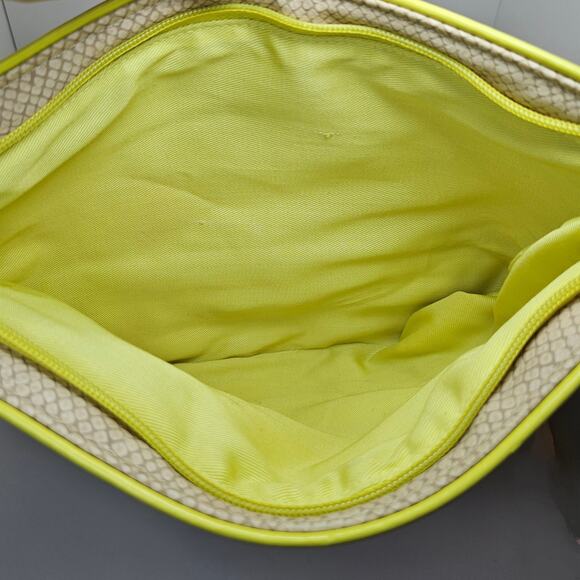 Poppie Jones Snakeskin Printed Tan & Yellow Fold Over Zippered Tote Bag - Picture 7 of 8